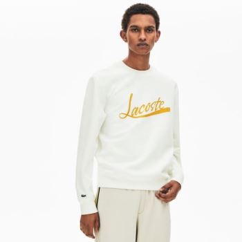 Lacoste Signature Print Crew Neck Sweatshirt - Mikiny Pánské Bílé | CZ-Iw4s3d